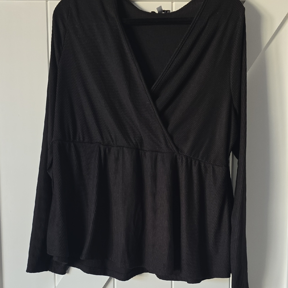 White Birch Black Long Sleeve Wrap Blouse